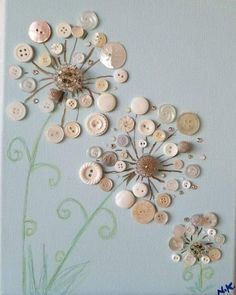 a painting that has buttons on it and some flowers in the middle with swirls