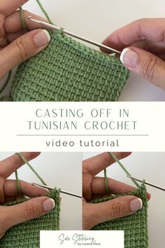 the video shows how to crochet with two hands and one hand holding yarn