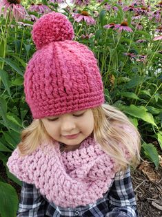 Raspberry pink pom beanie winter hat by Two Seaside Babes Beanie With Two Pom Poms, Crochet Winter Hat, Snow Machine, Toddler Patterns, Girls Winter Hats, Crochet Winter Hats, Kids Purse, Crochet Toddler, Crochet Winter