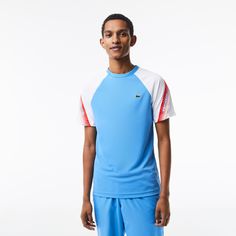 Cool, comfortable, fresh: signed Lacoste. Stand out on the courts in this recycled knit T-shirt. Striped Tshirt Men, Lacoste Sport, Fit Logo, Stripe T Shirt, Lacoste Men, Tee Shirt Homme, Mens Essentials, Knitted Tshirt, White T