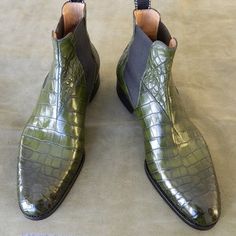 Men Green Crocodile Texture Leather Chelsea Boot Elastic Sided on Storenvy Crocodile Pattern Leather Shoes With Round Toe, Office Leather Shoes With Crocodile Pattern And Round Toe, Leather Boots With Crocodile Pattern For Formal Occasions, Pointed Toe Leather Shoes With Crocodile Pattern, Business Boots With Crocodile Pattern And Round Toe, Leather Shoes With Crocodile Pattern And Round Toe, Formal Crocodile Pattern Snip Toe Boots, Almond Toe Leather Shoes With Crocodile Pattern, Fitted Crocodile Pattern Boots For Business