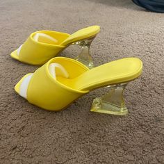 Never Worn Brand New Yellow Heels Lemon Heels, Yellow Summer Heels With Sculpted Heel, Yellow Heels With Sculpted Heel For Summer, Yellow Heels, Block Heel Shoes, Women's Pumps, Block Heels, Shoes Women Heels, Shoes Heels