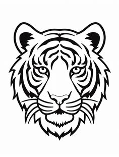 a black and white tiger face on a white background