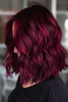 Red Hair With Black Underneath, Hair Color Combos, Burgundy Hair Ideas, Raspberry Hair Color, Burgundy Hair With Highlights, Wine Red Hair Color, Two Tone Hair Color