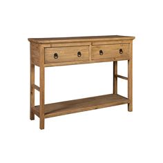 a wooden console table with two drawers