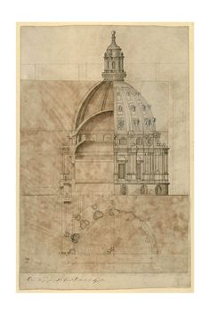 an architectural drawing of a building with a dome on the top and bottom part of it