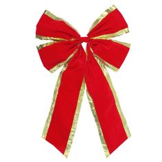 Red velveteen 4-loop Christmas bow with gold trim. Flexible wire on the back makes attaching the bow a breeze. Perfect for decorating wreaths, trees, presents or anywhere you wish Velvet Christmas Bow, Modern Christmas Ornaments, Decorated Wreaths, Red Bedding, Holiday Bows, Christmas Central, Christmas Bow, Indoor Christmas Decorations, Christmas Bows