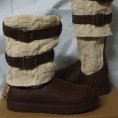 Ugg Chocolate Brown Cassidee Tall Leather & Cable Knit Boots Women's Size Us 7,Eu 38 New Without Box Style #1007691 Pull-On Adjustable Buckle Straps Knit Shaft Uggpure Breathable Cushioned Footbed Molded Traction Sole Leather And Knit Upper Uggpure Lining Uggpure Footbed Eva Sole 9.5'' Shaft This Boots Are Guarantee To Be Authentic They Do Not Have Box Or Hologram , Because They Were Part Of A Pre Production Sample Knit Uggs, Funky Boots, Choco Biscuit, Patchwork Boots, Tall Uggs, Be Authentic, Fall Boots, Funky Shoes, Knit Boots