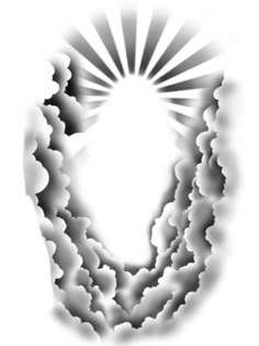 the sun is shining through clouds in this black and white photo, which appears to be an abstract shape