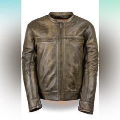 Milwaukee Leather Jacket - Men’s Size Medium Brown Leather Motorcycle Jacket, Cafe Racer Leather Jacket, Leather Jacket Men Style, Vintage Cafe Racer, Distressed Leather Jacket, Cafe Racer Jacket, Mens Fashion Rugged, Leather Jacket Style, Rugged Style