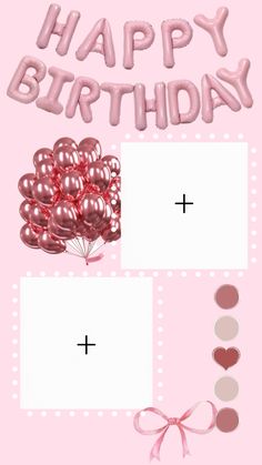 a pink birthday card with balloons and bow