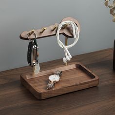 Keep your keys organized and your jewelry beautifully displayed with this Key-Shaped Wooden Key Rack, Jewelry Stand, and Storage Tray combo. Never lose your keys again and add a touch of style to your space. Key-ceptional functionality and design all in one! Wooden Rack, Key Rack, Key Organizer, Storage Tray, Functional Storage, Jewelry Stand, Storage Organization, All In One