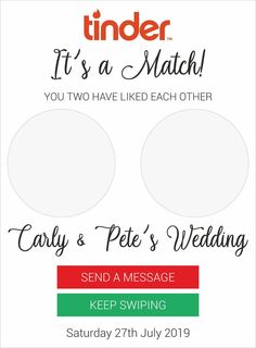 a flyer for a wedding with two white circles and the words, it's a match