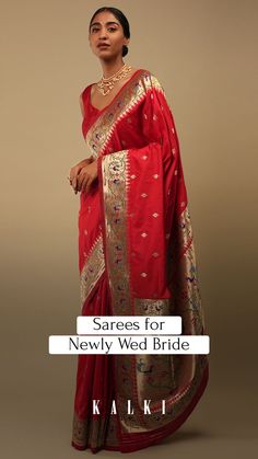 For all the newly weds, walk into the room this festive season in our classic bridal drapes and watch heads turn Embroidery Designs For Sarees, Latest Embroidery Designs, Embroidered Sarees, Ethnic Sarees, Wedding Looks, Sarees Online