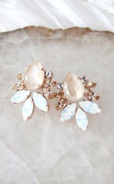 Rose gold Bridal earrings Swarovski crystal stud earrings Bridal jewelry Statement Mint Green Necklace, Statement Necklace Wedding, Bridal Jewellery Earrings, Crystal Statement Necklace, Purple Necklace, Swarovski Crystal Necklace