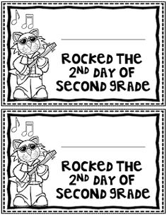 two rocks the 3rd day of third grade bookmarks with an image of a cat holding a guitar