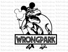 the wrong park logo with mickey mouse holding a balloon