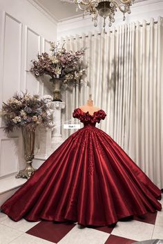 By purchasing, you agree to have read and understood the terms set out in our store policies and FAQs. If you're not happy with the terms, please do not proceed. Beautiful custom made wedding gown/dress! Spice it up with any of these red satin wedding/prom dresses! Style 1: - Off the shoulder - Ruffled neck/sleeves - Lace on bodice - Lace-up back Style 2:  - Off the shoulder - Flower on one side - Tiered skirt - Lace-up back Style 3: - Off the shoulder - Dramatic sleeves - Lace-up back Style 4: Debut Gowns, Egyptian Wedding, Red Quinceanera Dresses, Red Ball Gown, Red Princess, Red Wedding Dress, Satin Ball Gown, Red Ball, Princess Ball Gowns