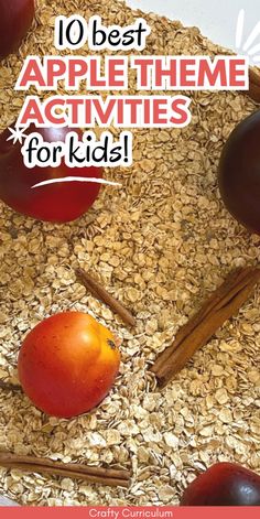 apples and cinnamon sticks with the words 10 best apple theme activities for kids on it