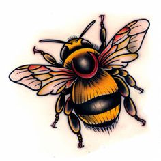 Bumble Bee Tattoo Design Kit Dark Vibe Tattoo, Traditional Style Tattoos For Women, Bee Tattoo Ideas Traditional, American Traditional Flash Art, Traditional Tattoo Color Palette, Bee Neck Tattoo, Bug Tattoo Flash, Bee Tattoo Color, American Traditional Bee Tattoo