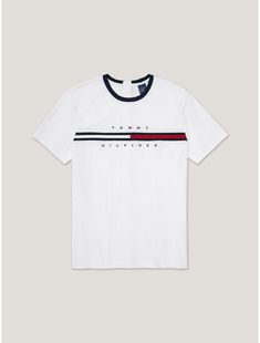 Tommy Hilfiger men’s tee. Our perfectly-fitted signature tee, washed to feel like you’ve been wearing it for years. Part of our Adaptive Collection, designed for ease of dressing in classic Tommy style.  Material: 100% Cotton. Classic Crew Neck T-shirt With Branding, Casual T-shirt With Signature Stripes And Short Sleeves, Summer Short Sleeve T-shirt With Signature Stripes, Classic Crew Neck T-shirt With Text Print, Sporty White T-shirt With Signature Stripes, Classic Cotton T-shirt With Letter Print, Crew Neck Cotton Top With Signature Stripes, Casual Crew Neck Tops With Signature Stripes, Casual T-shirt With Signature Stripes For Streetwear