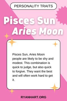 a pink poster with the words pisces sun aris moon