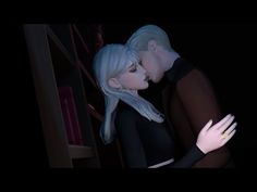 an animated image of two people embracing each other in the dark, with one woman's hand on her chest