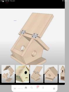 the birdhouse is made from wood and has four different parts to assemble it, including two