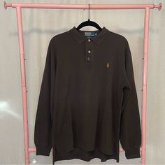 Nwot Long Sleeve Brown Polo By Ralph Lauren Size Medium Brown Polo Collar Top For Work, Brown Cotton Polo Collar Top, Casual Brown Polo Collar Top, Winter Casual Tops With Polo Collar, Casual Winter Tops With Polo Collar, Brown Polo, Ralph Lauren Long Sleeve, Ralph Lauren Shirt, Polo By Ralph Lauren