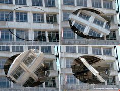 multiple shots of an upside down building