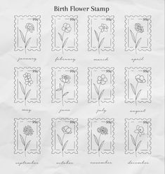 small tattoos by Tattoo Art & Designs Birth Flower Doodles, June Birth Flower Tattoo Fine Line, Flower Simple Tattoo Minimalist, Flowers Into Words Tattoo, Simple Birth Flowers, March And September Birth Flower Tattoo, Iris Stamp Tattoo, Birth Flower Tattoos Simple, Five Flowers Tattoo