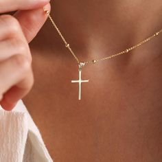 🦩🍒 9 2 5 K   S T E R L I N G   S I L V E R   S A T E L L I T E   B E A D E D   CHAIN   C R O S S   N E C K L A C E 🍒🦩  🎈The dainty tiny cross necklace is here! High Quality 925 sterling silver Perfect a special gift to yourself and others, a dainty letter surely to be a beautiful accent piece to any occasion! 🎈 🎈Personalized necklaces made of high quality 925 sterling silver are the perfect gift for Halloween, Anniversaries, Christmas, Birthdays, Graduation, Weddings, Mother's Day, Valent Spiritual Necklace With Satellite Chain Gift, White Spiritual Necklace For Birthday, Spiritual White Necklace For Birthday, Gold Round Beads Necklaces For Birthday, Gold Round Beads Jewelry For Birthday Gift, Pray Rosary, Chain Cross Necklace, Tiny Cross Necklace, Tiny Cross