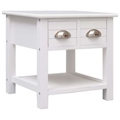 a white wooden table with two drawers