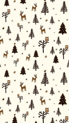 christmas trees and deers with snowflakes on them are featured in this seamless pattern