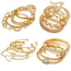 PRICES MAY VARY. [MULTI-TYPE BRACELET SET]: This gold bracelet set contains a variety of styles, such as cubic zirconia classic tennis bracelet, forever love knot open cuff bracelet, simple stackable link bracelet, cuban bracelet with pearls, etc. Affordable jewelry sets to meet your different needs every day. [ADJUSTABLE BRACELETS]: ① The cuff bracelets are designed with openings that can be easily worn. If the opening is too small, it can be adjusted by gently breaking it outward. ②The chain b Bracelet Pack, Pearl Love, Gold Bracelet Set, Classic Aesthetic, Open Cuff Bracelet, Aesthetic Jewelry, Bangles Making, Bracelets Set, Gold Bracelets