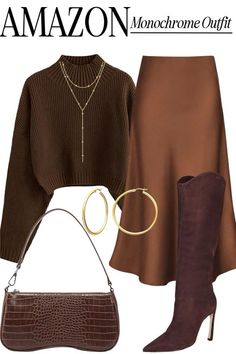 Sweater And Skirt, Design Moda, Monochrome Outfit, Everyday Fashion Outfits, Brown Outfit, Classy Work Outfits, Modest Fashion Outfits, Looks Chic, Casual Style Outfits