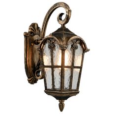 an old - fashioned wall light with glass panels on the front and back sides, isolated against a white background