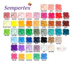 the color chart for semfertex is shown in different colors and sizes