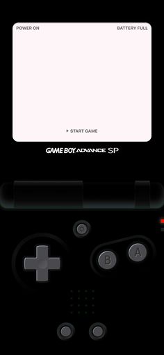 the game boy advance is shown in front of a black background with an image of a video game controller