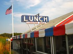 lunch lobster restaurant with an american flag flying in the background