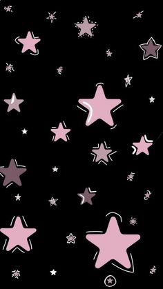 pink and silver stars on a black background