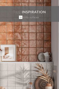 an image of a tile wall with the words tile inspiration is trinity surfaces on it