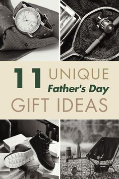 a collage of father's day gift ideas including an umbrella, hat, and watch