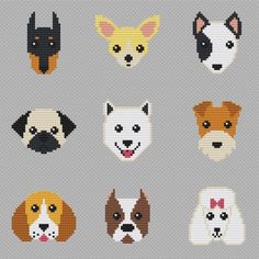 a cross stitch pattern with different types of dogs