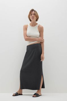 Women's Aubrie Ribbed Knit Cotton Cashmere Blend Skirt Cashmere Skirt, Cashmere Robe, Fitted Silhouette, Mens Outerwear, Fabric Shop, Knit Cotton, Tie Belt, Waist Band, Summer Collection