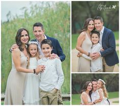 a collage of family photos taken at the same time as they are posing for pictures