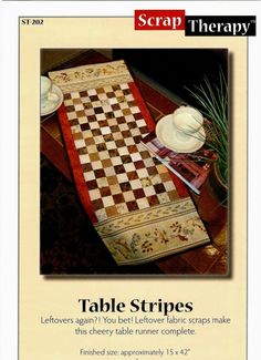 a table runner is shown with the words table stripes on it and an image of a checkerboard pattern