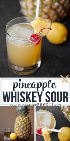 Drinks With Pineapple Juice, Whiskey Sour Recipe, Pineapple Cocktail, Pineapple Drinks, Sour Foods, Stone Sour, Mixed Drinks Alcohol