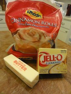 ingredients for cinnamon rolls sitting on a counter top