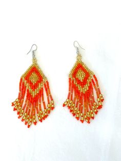 Material: bead Long dangle statement earrings Western Aztec, Beaded Tassel Earrings, Summer Earring, Fashion Boho, Beaded Tassels, Seed Bead Jewelry, Bead Jewelry, Tassel Earrings, Seed Bead